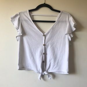 Urban Planet Streetwear Society White Front Button Ruffle Sleeve V Neck Top M